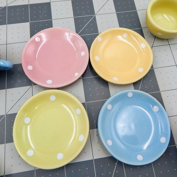 Child's Miniature Pastel Polka Dot Tea Set Brooklyn Lollipop Porcelain Replace - Picture 5 of 9